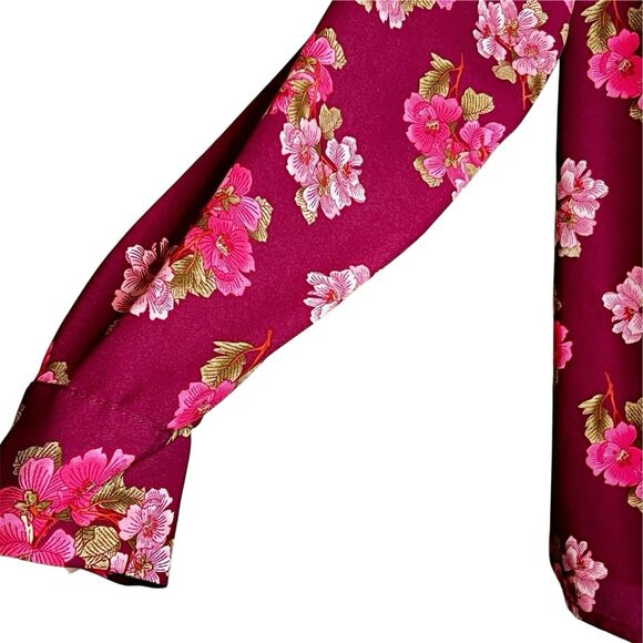 Nanette Nanette Lepore Floral Button Down Top Sz M Maroon And Pink Long Sleeves - Picture 5 of 9